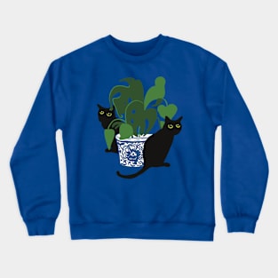 Black cats with potted plant Crewneck Sweatshirt